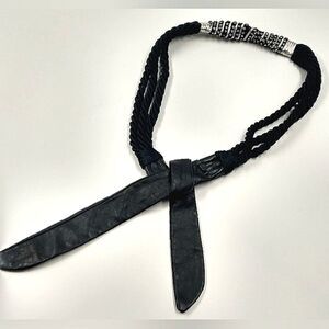 Vintage Rhinestone Leather Satin Cord Belt Tie